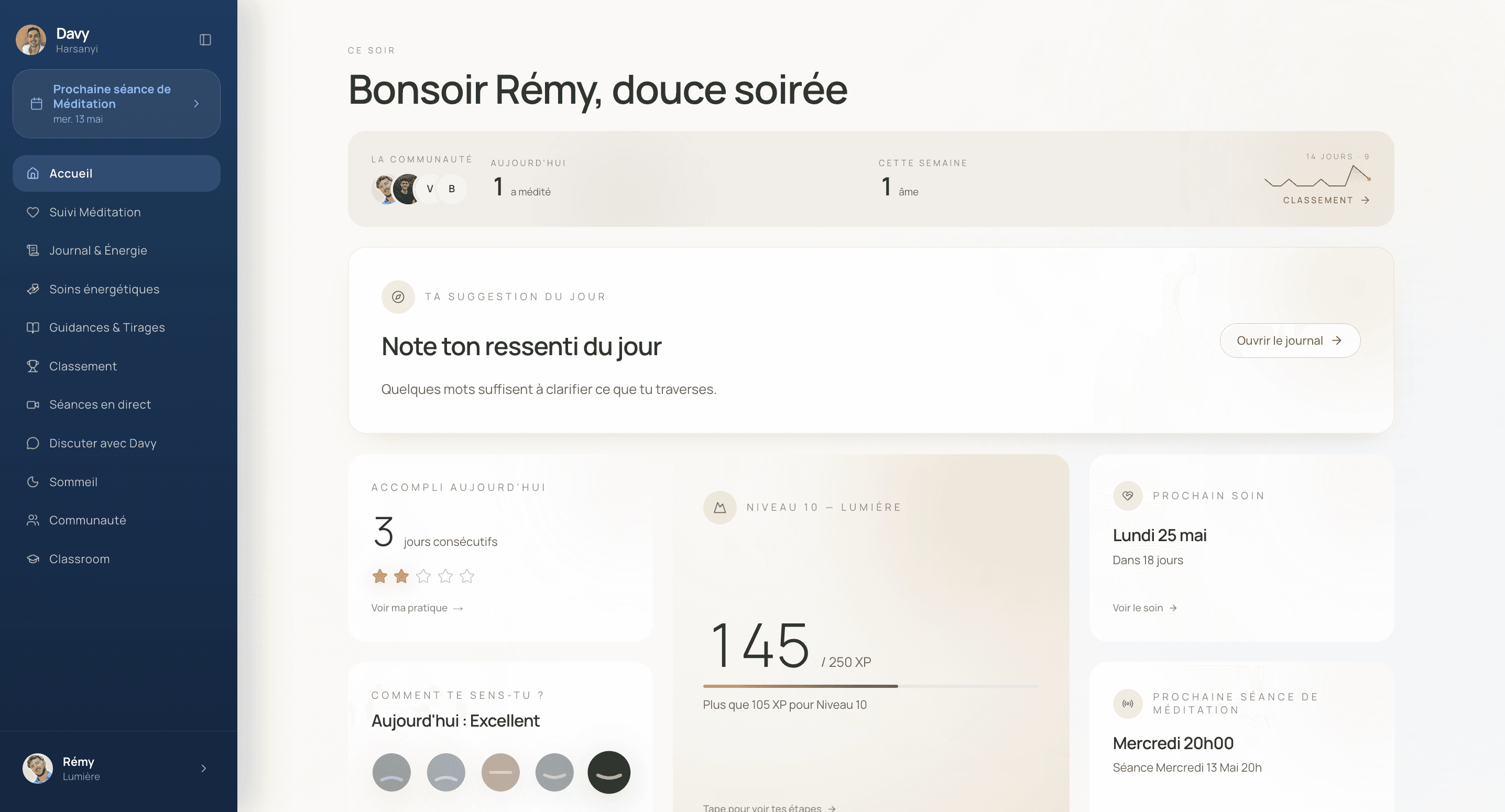 Tableau de bord desktop — espace personnel Davy Harsanyi